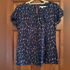 Boden Navy and Tan leopard Patterned Blouse